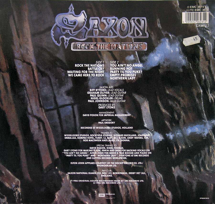 SAXON - Rock The Nations Uk Gt Britain Pressing 12" Vinyl LP Album back cover