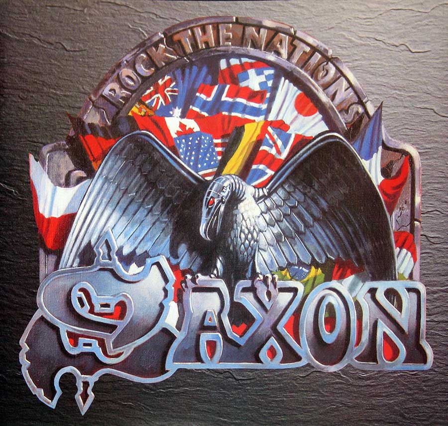 SAXON - Rock The Nations Uk Gt Britain Pressing 12" Vinyl LP Album custom inner sleeve