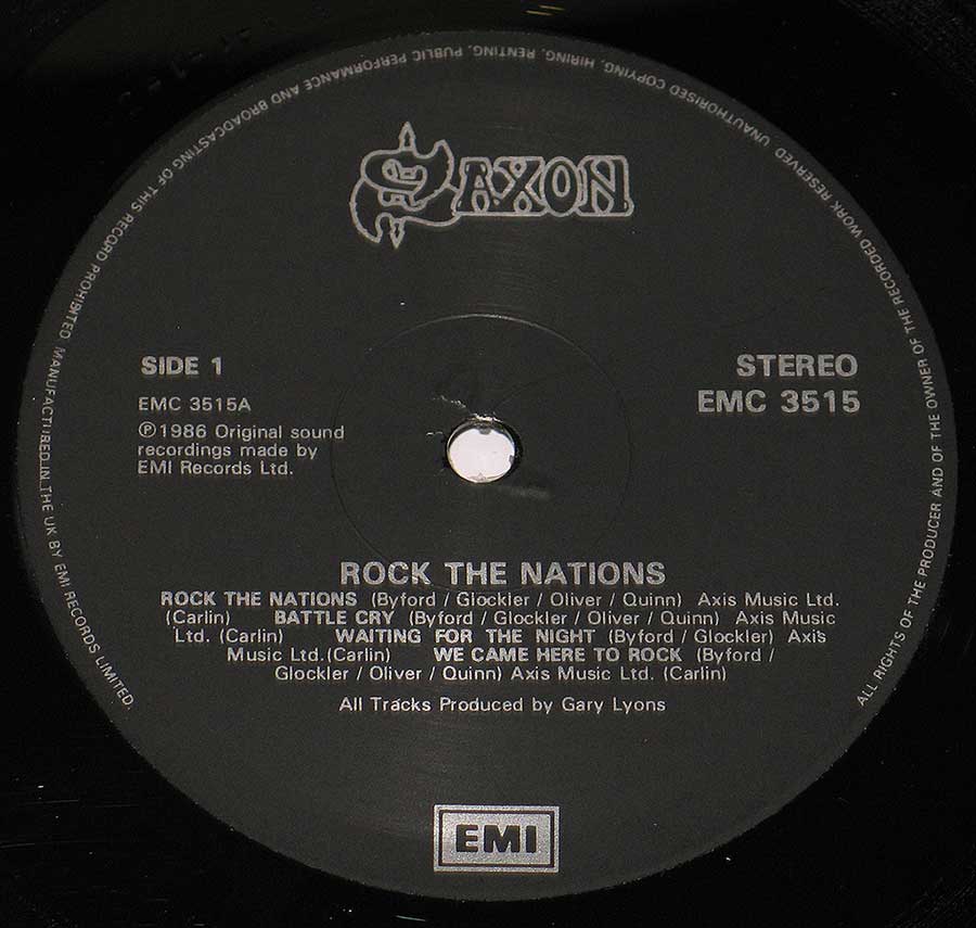 "Rock The Nations Gt Britain" Black Colour EMI Record Label Details: EMI EMC 3515 ℗ 1986 EMI Recprds Ltd Sound Copyright 