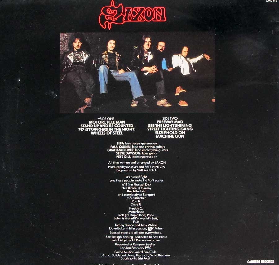 Photo of album back cover SAXON - Wheels Of Steel ( UK Release )