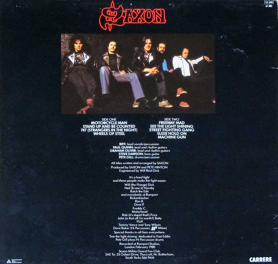 Photo of album back cover SAXON - Wheels Of Steel ( France )