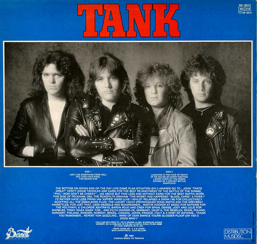 TANK - This Means War Bernett French Release 12" LP ALBUM VINYL back cover