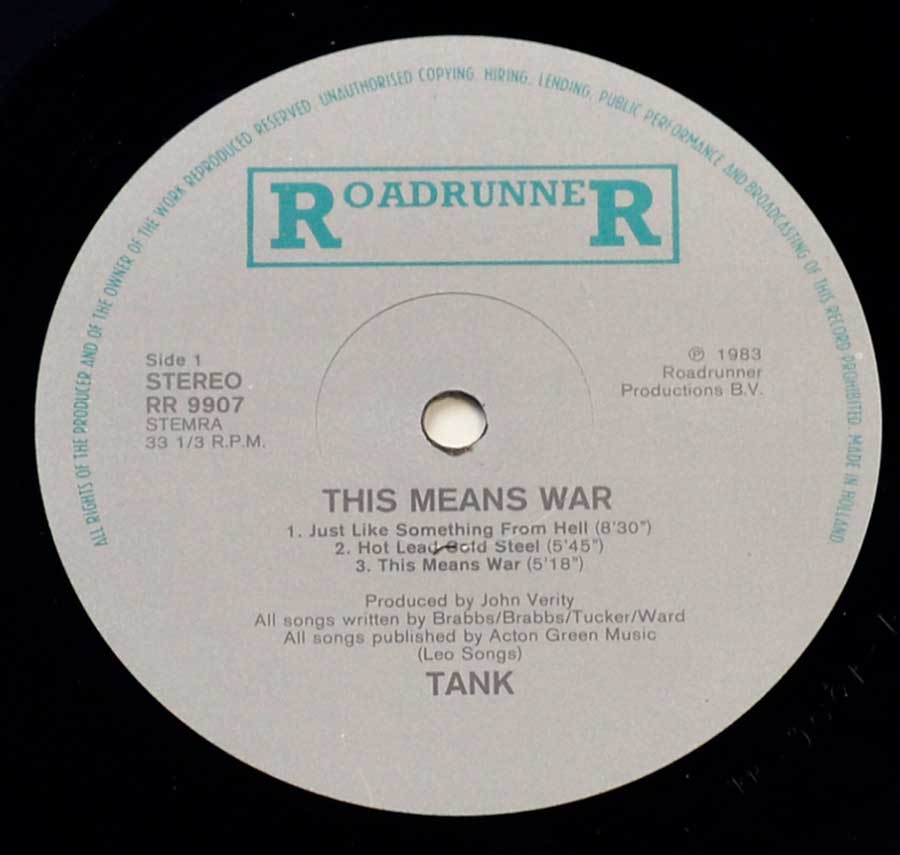 "This Means War" Grey Colour RoadrunneR Record Label Details:  RoadrunneR RR 9907 