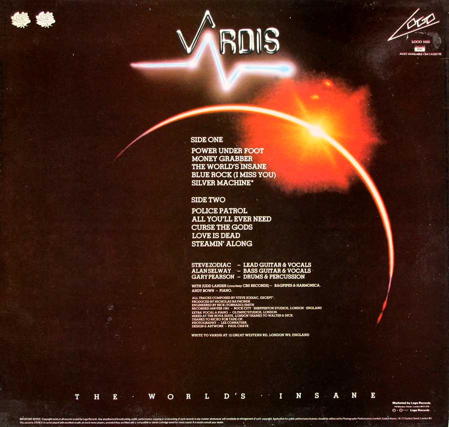 VARDIS - The World's Insane NWOBHM 12" LP Vinyl Album back cover