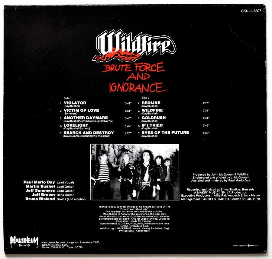Photo Of The Back Cover WILDFIRE – Brute Force And Ignorance 