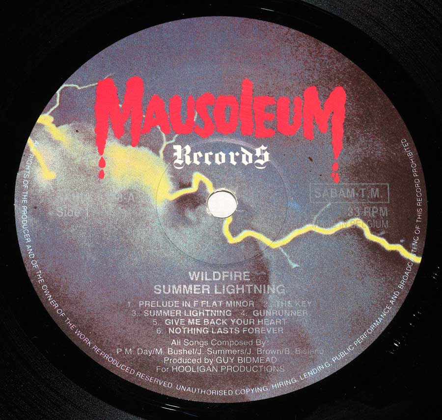 Close-up of the Mausoleum Record Label of "Summer Lightning"  