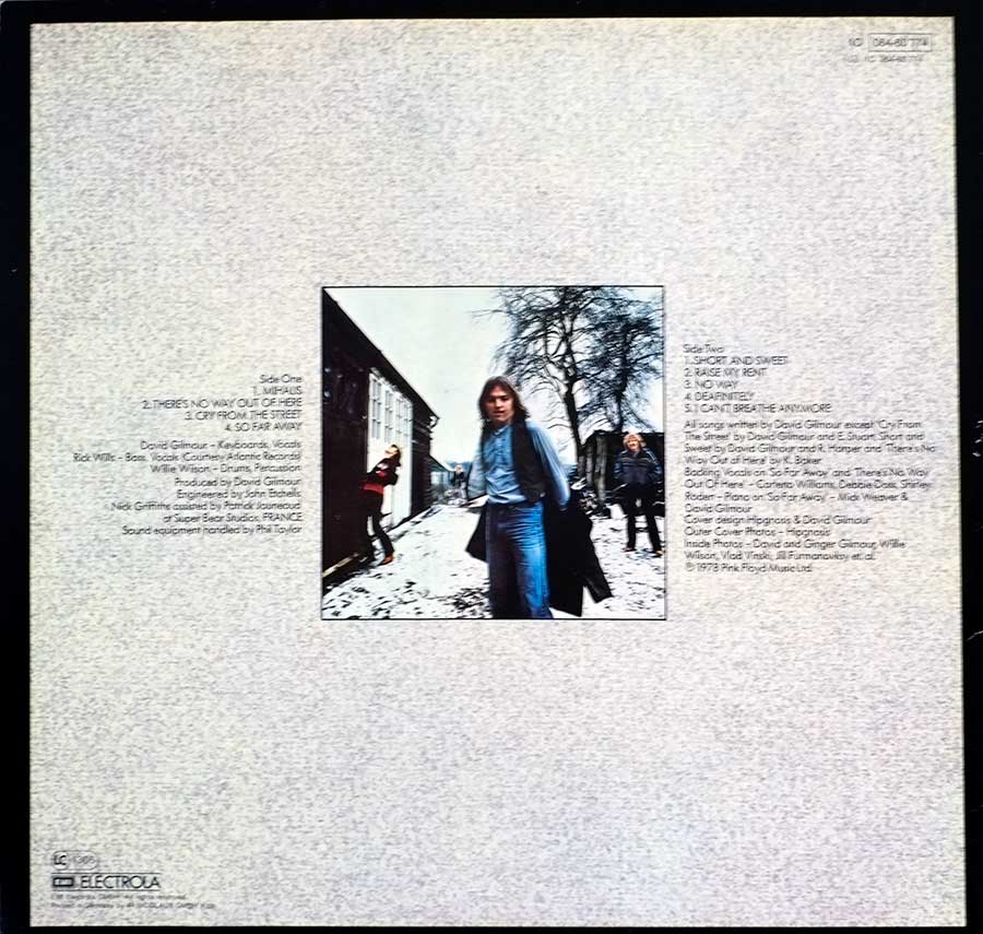 DAVID GILMOUR - Self-Titled German Release Gatefold Cover 12" LP ALBUM VINYL back cover