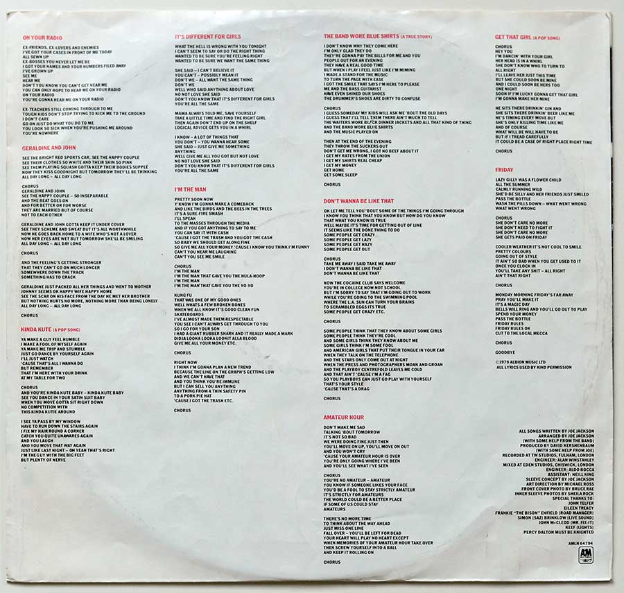 JOE JACKSON - I’m The Man 12" Vinyl LP Album custom inner sleeve