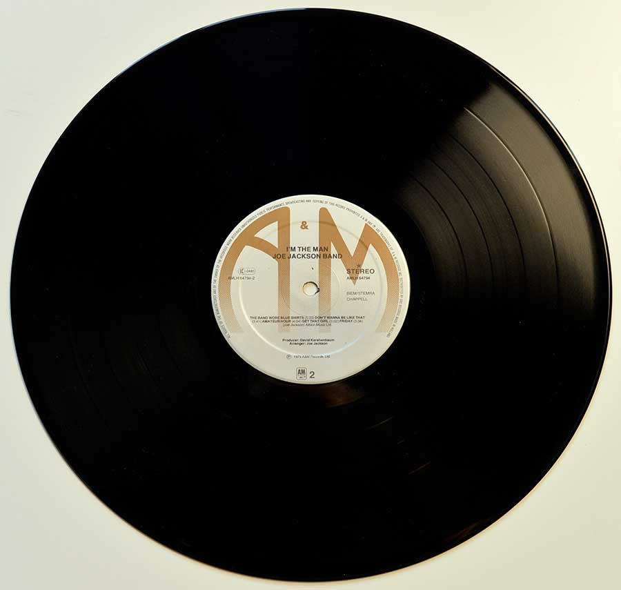 Side Two Close up of record's label JOE JACKSON - I’m The Man 12" Vinyl LP Album