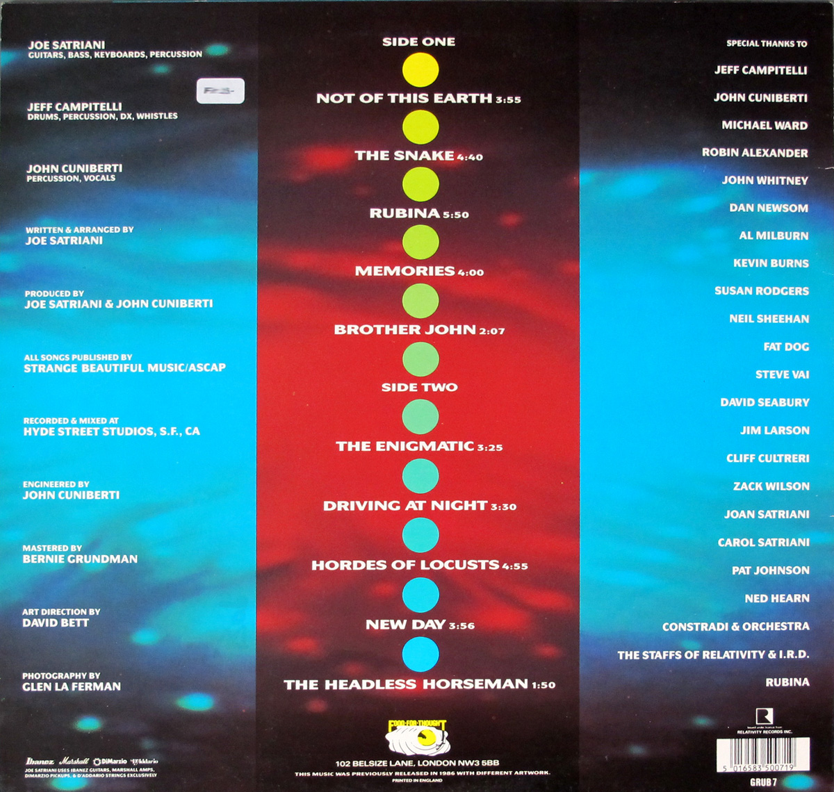 JOE SATRIANI NOT OF THIS EARTH 12" LP VINYL