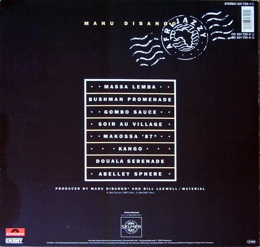 High Quality Photo of Album Back Cover  "Manu Dibango Afrijazzy"