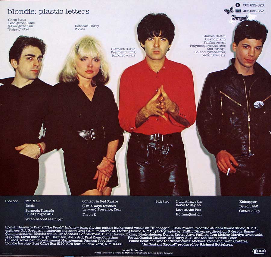BLONDIE - Plastic Letters 12" LP VINYL ALBUM back cover