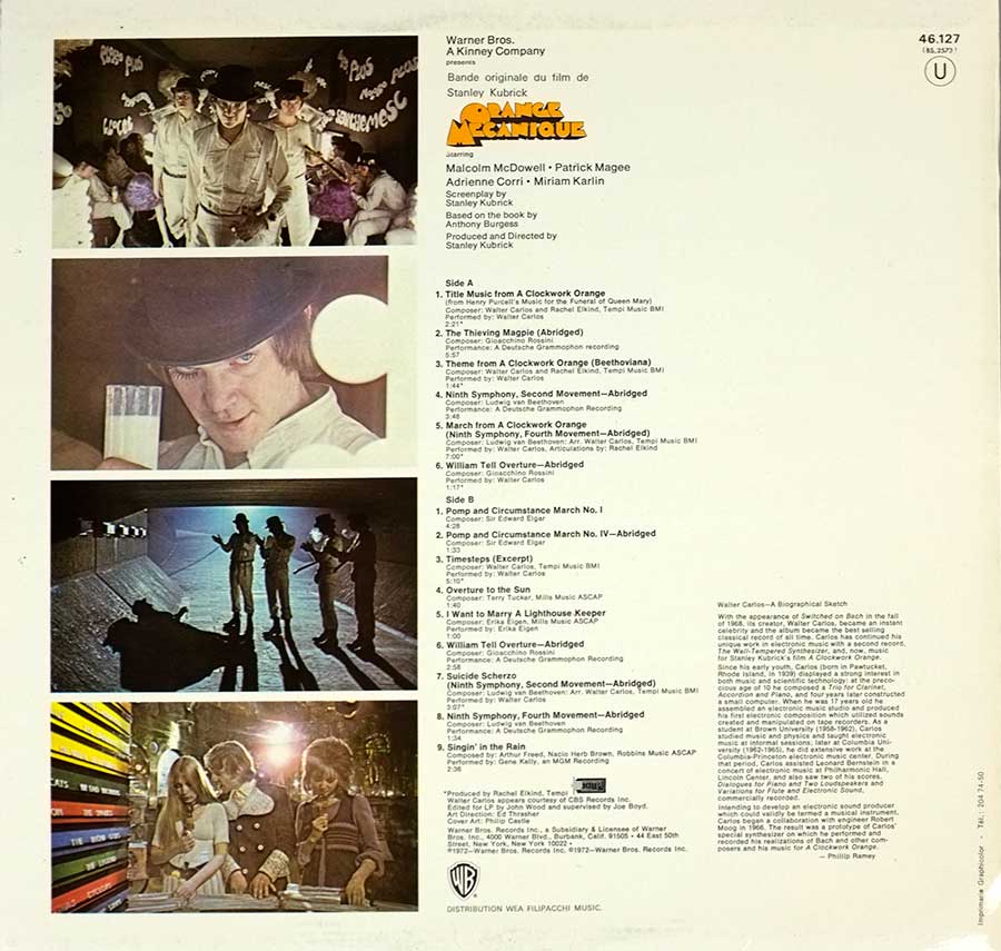 Orange Mecanique, Clockwork Orange Stanley Kubrick UK Green Label OST 12" LP Vinyl Album
 back cover