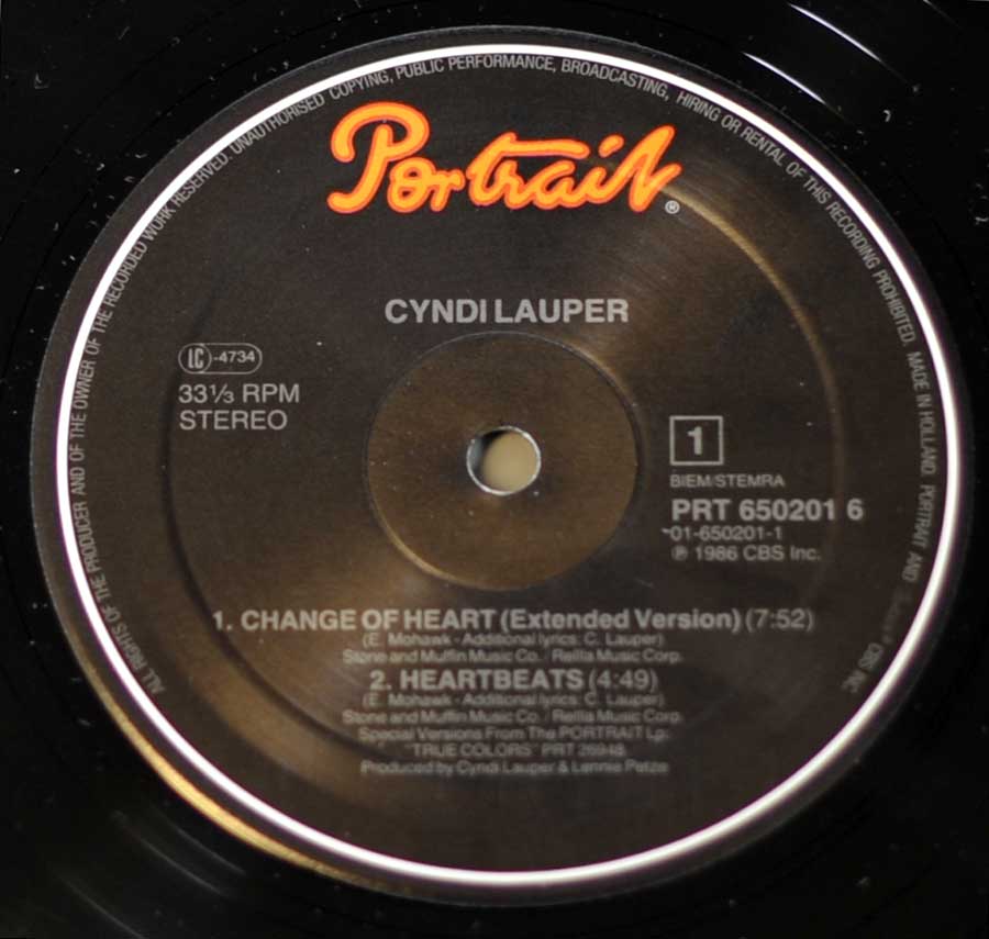 "Change Of Heart " Record Label Details: Portrait PRT 650201 