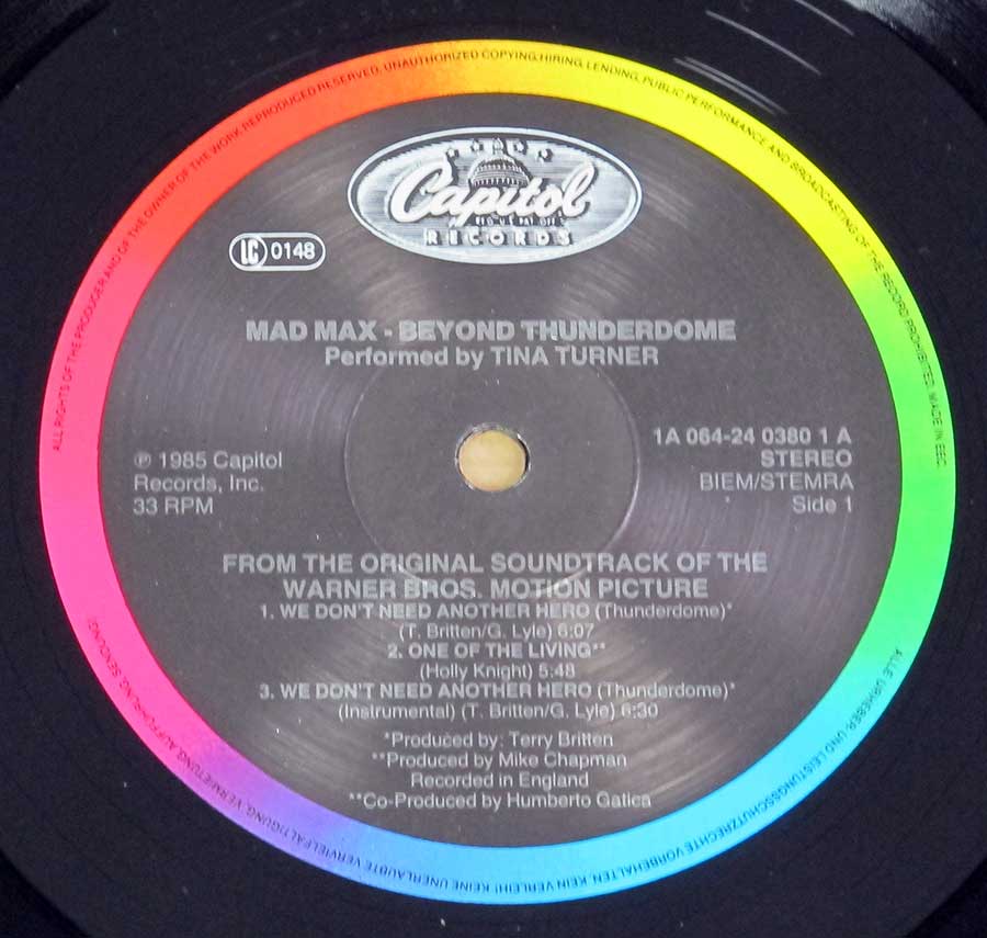"Beyond Thunderdome" Record Label Details: Captol Records ℗ 1985 Capitol Records Sound Copyright 