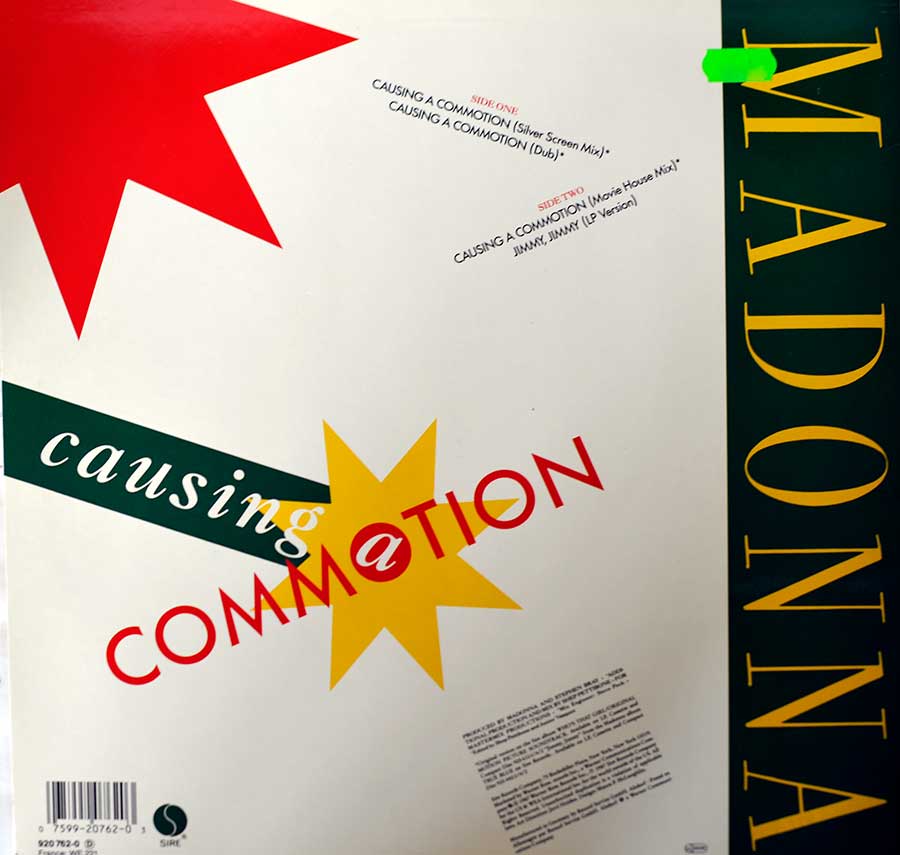 MADONNA - Causing Commotion 12" Vinyl MAXI-SINGLE  back cover