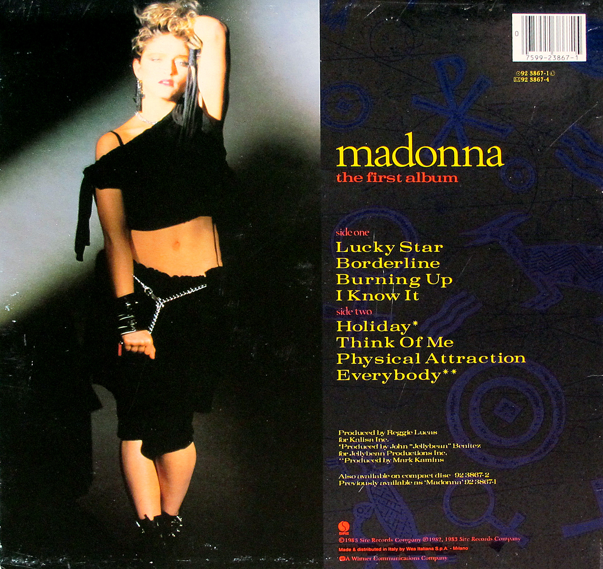 MADONNA - The First Album Release 12" Vinyl LP Album back cover