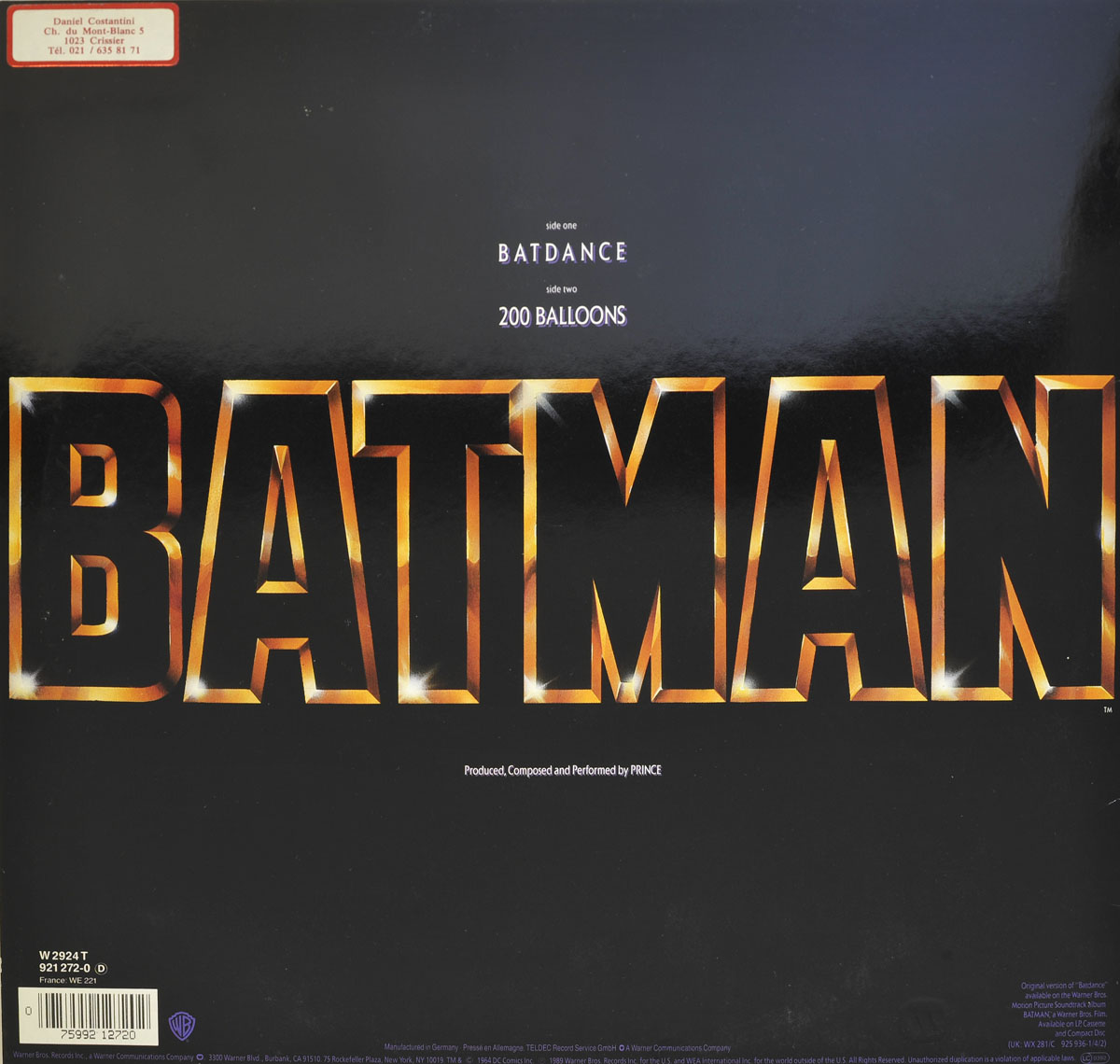 PRINCE Batdance Pop, Soundtrack 12" LP Vinyl Album Gallery & Information