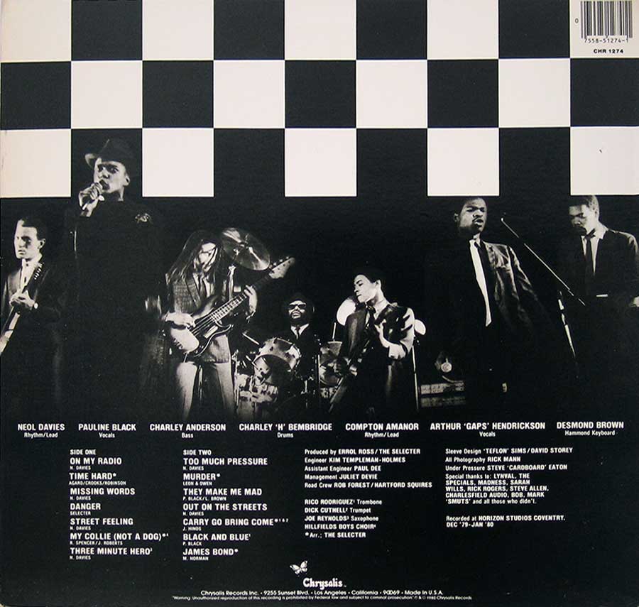 THE SELECTER - Too Much Pressure ( Ska ) 12" Vinyl LP Album back cover