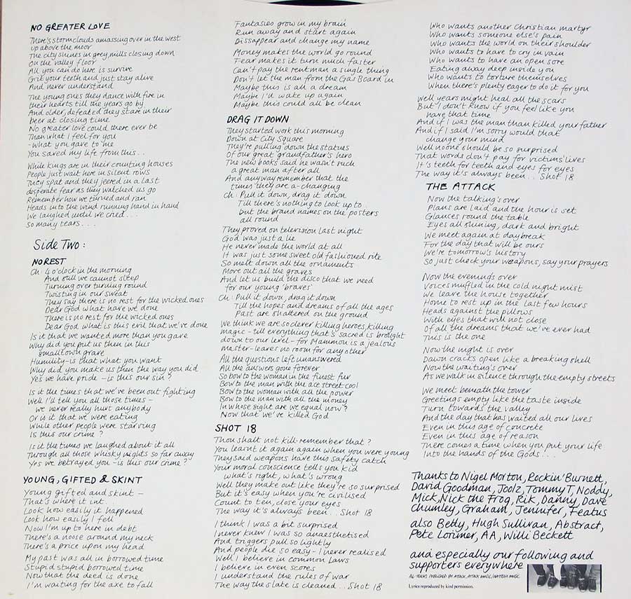 Photo One Of The Original Custom Inner Sleeve NEW MODEL ARMY - No Rest For The Wicked 12" LP Vinyl Album 
