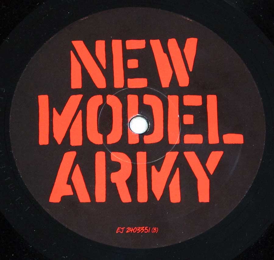 Close up of record's label NEW MODEL ARMY - No Rest For The Wicked 12" LP Vinyl Album Side One