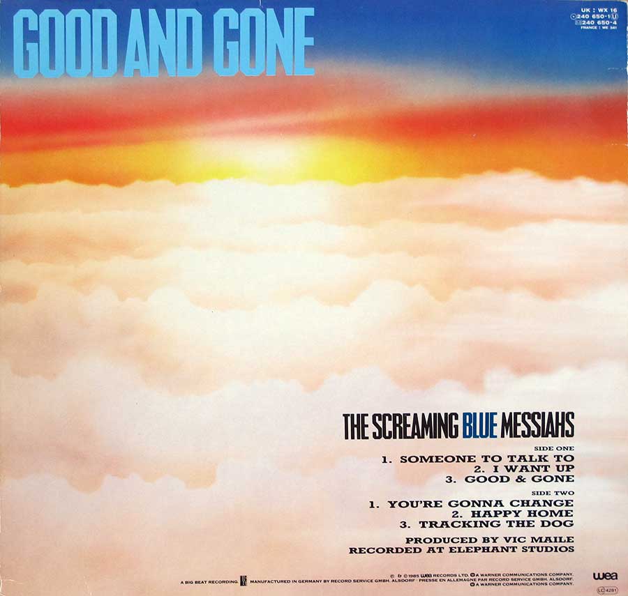 SCREAMING BLUE MESSIAHS - Good And Gone 12" LP VINYL ALBUM back cover