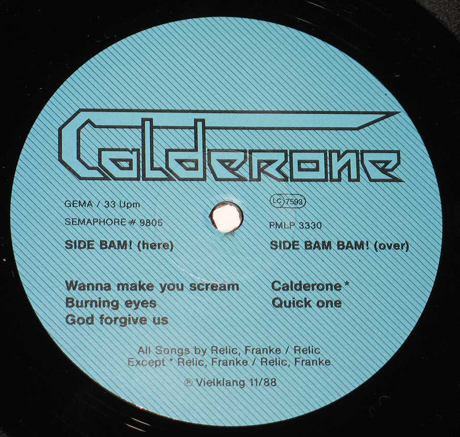 Side Two Close up of record's label CALDERONE - Self-Titled Parallel Lines Records 12" Vinyl LP Album