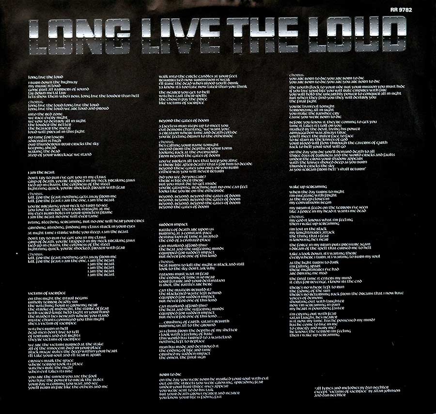 Lyrics of the songs on the album "Long Live the Loud" by Exciter 