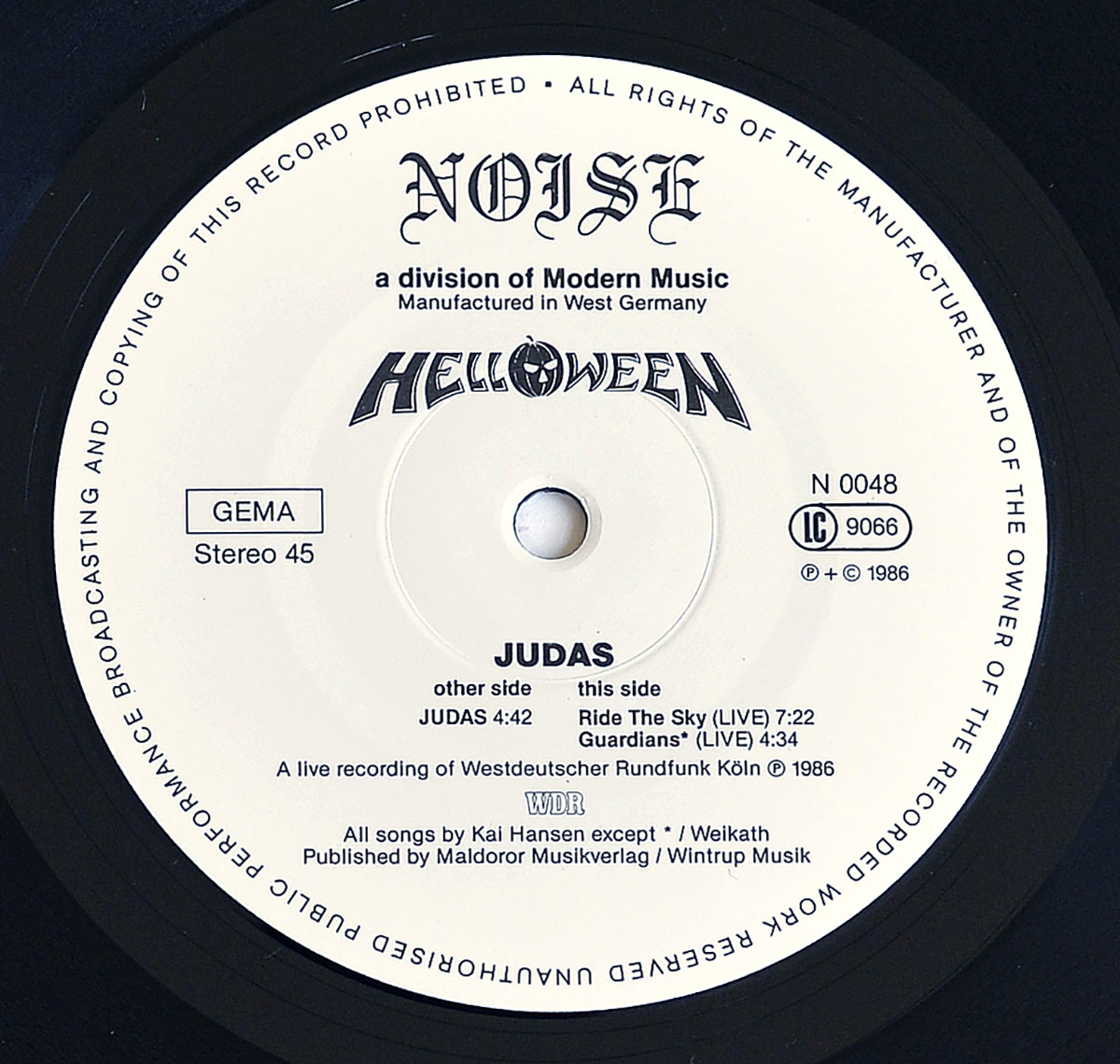 Photo of "HELLOWEEN Judas / Ride The Sky / Guardians" 12" LP Record Label - Side One: