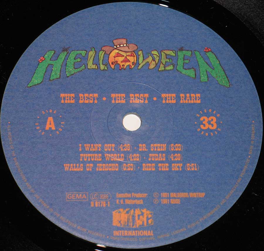 Close up of record's label HELLOWEEN The Best The Rest The Rare Incl Free 12" Vinyl Album Side One