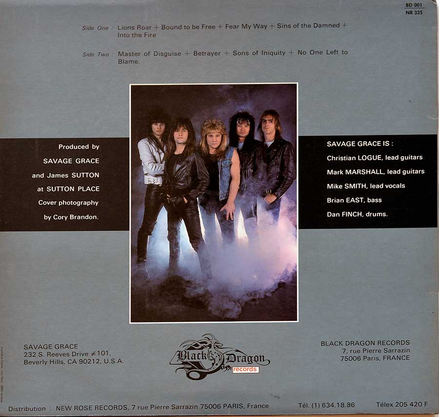 Photo of album back cover SAVAGE GRACE - Master of Disguise