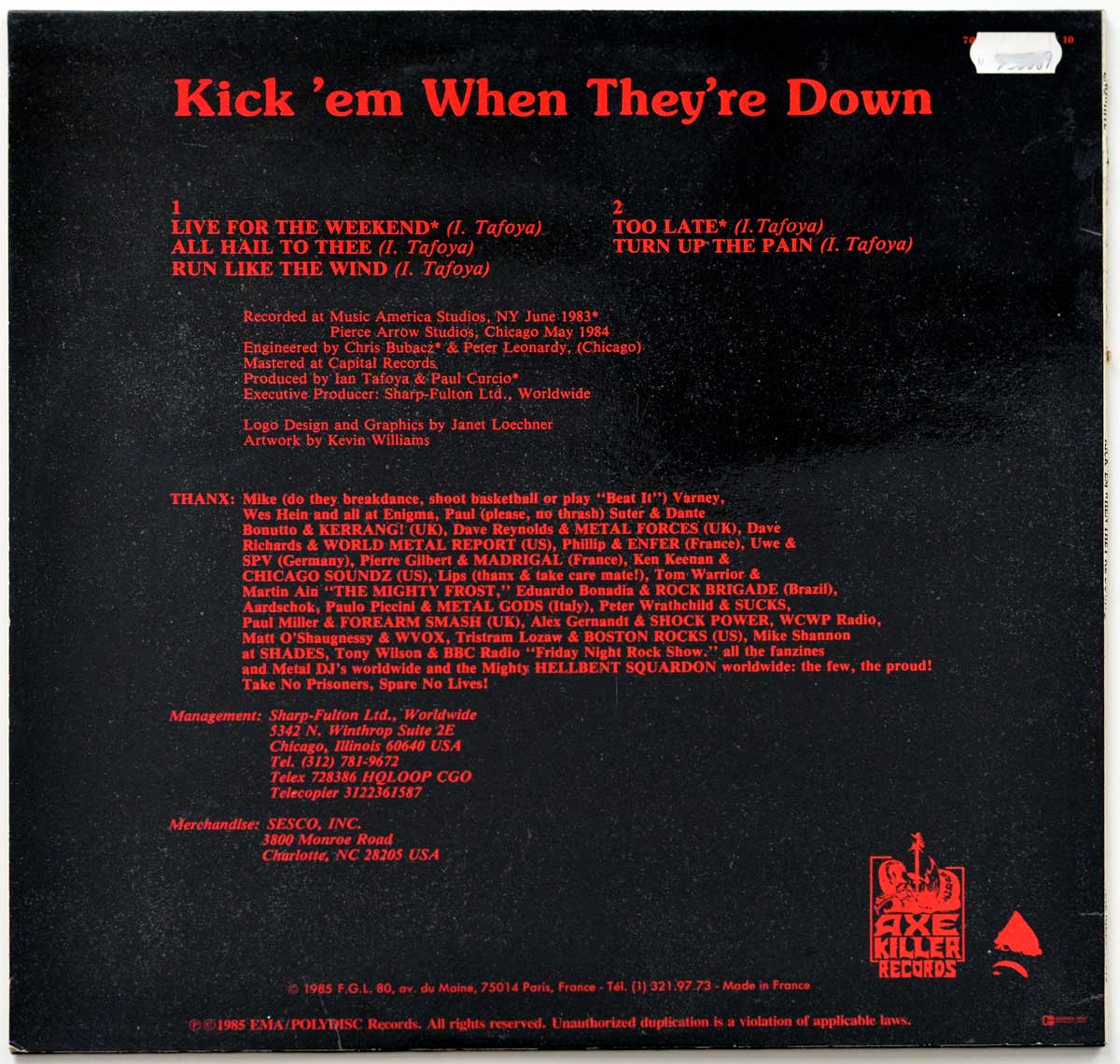Photo of album back cover ZNÖWHITE - Kick 'Em When They’re Down 