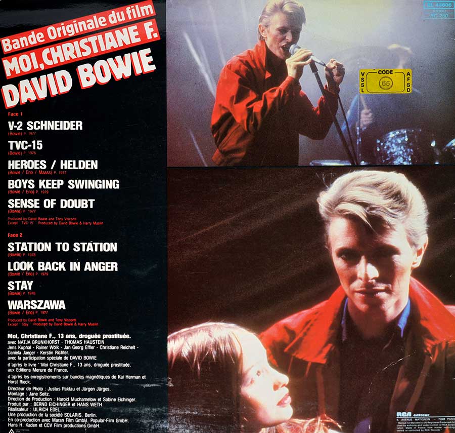 Photo of album back cover DAVID BOWIE - Moi, Christiane F. droguee, prostituee, OST Original Sound Track 12" LP Vinyl Album