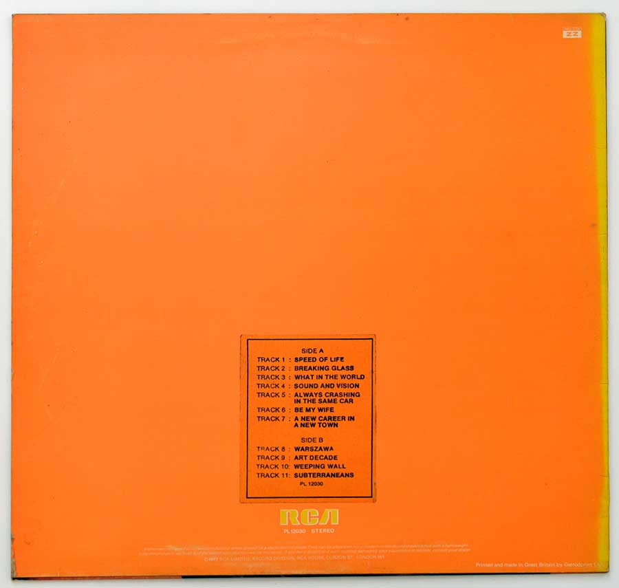 Photo of album back cover DAVID BOWIE – Low 1977 UK Release 12" Vinyl LP Album