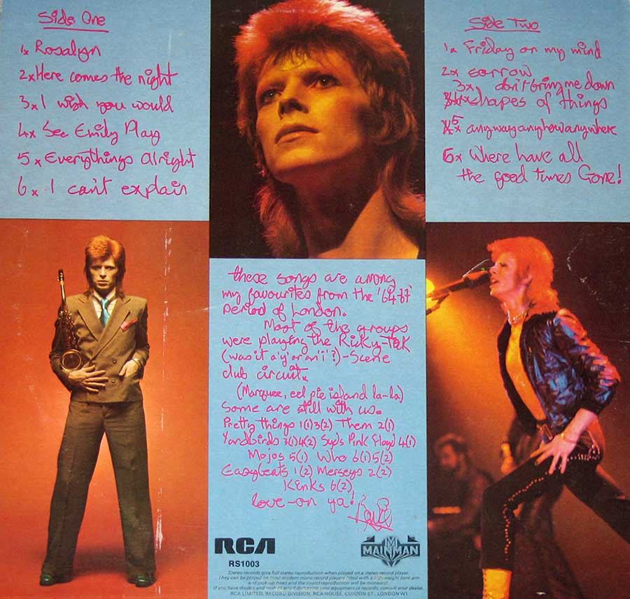 Photo of the left page inside cover DAVID BOWIE - Pin Ups 12" Vinyl Lp With Twiggy Insert 