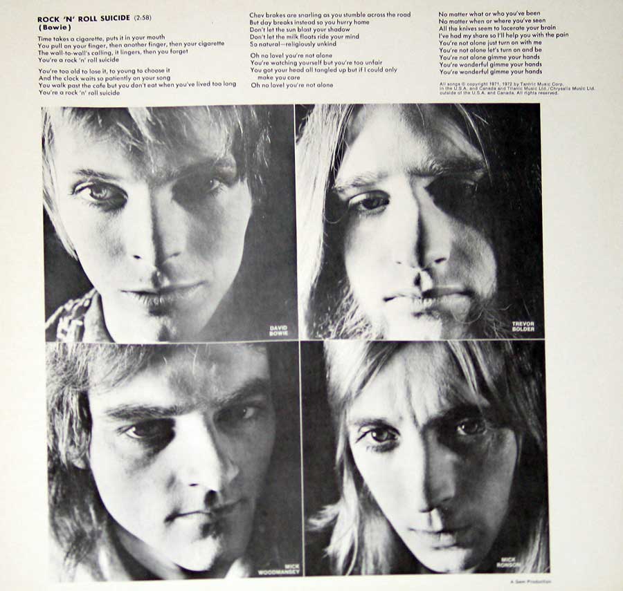 Photo of the left page inside cover DAVID BOWIE Rise and Fall of Ziggy Stardust and the Spiders from Mars 