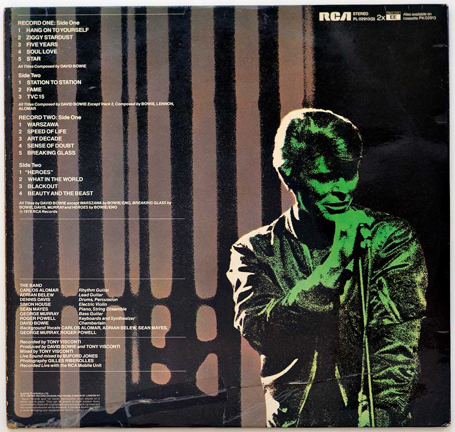 Photo of album back cover DAVID BOWIE - Stage -  UK Release 12" 2LP  Vinyl Album