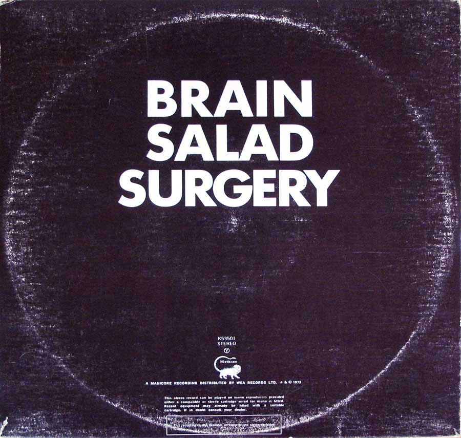 EMERSON, LAKE & PALMER - Brain Salad Surgery French Release Gatefold 12" LP VINYL ALBUM
 back cover
