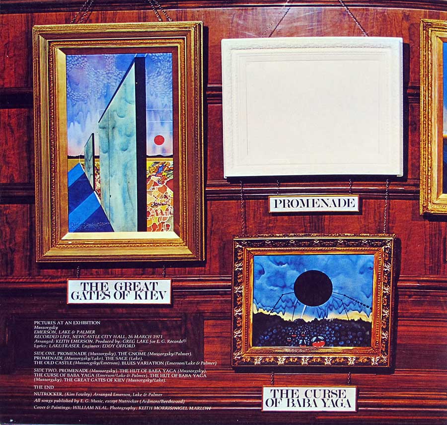 Photo of the left page inside cover Emerson Lake Palmer Pictures at an Exhibition 12" Vinyl LP Album 
