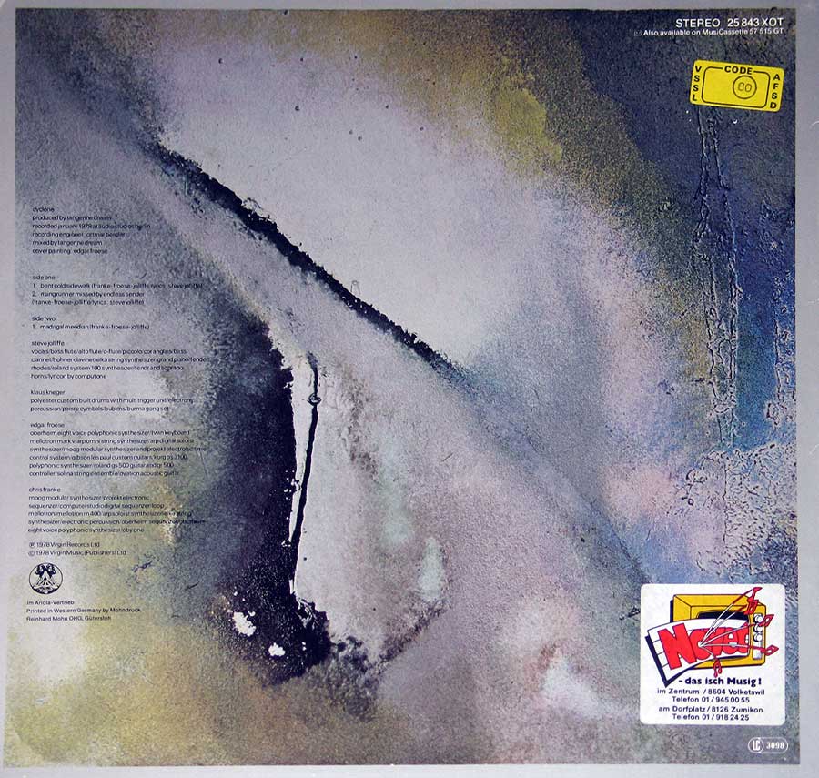 TANGERINE DREAM - Cyclone 12" Vinyl LP Album back cover