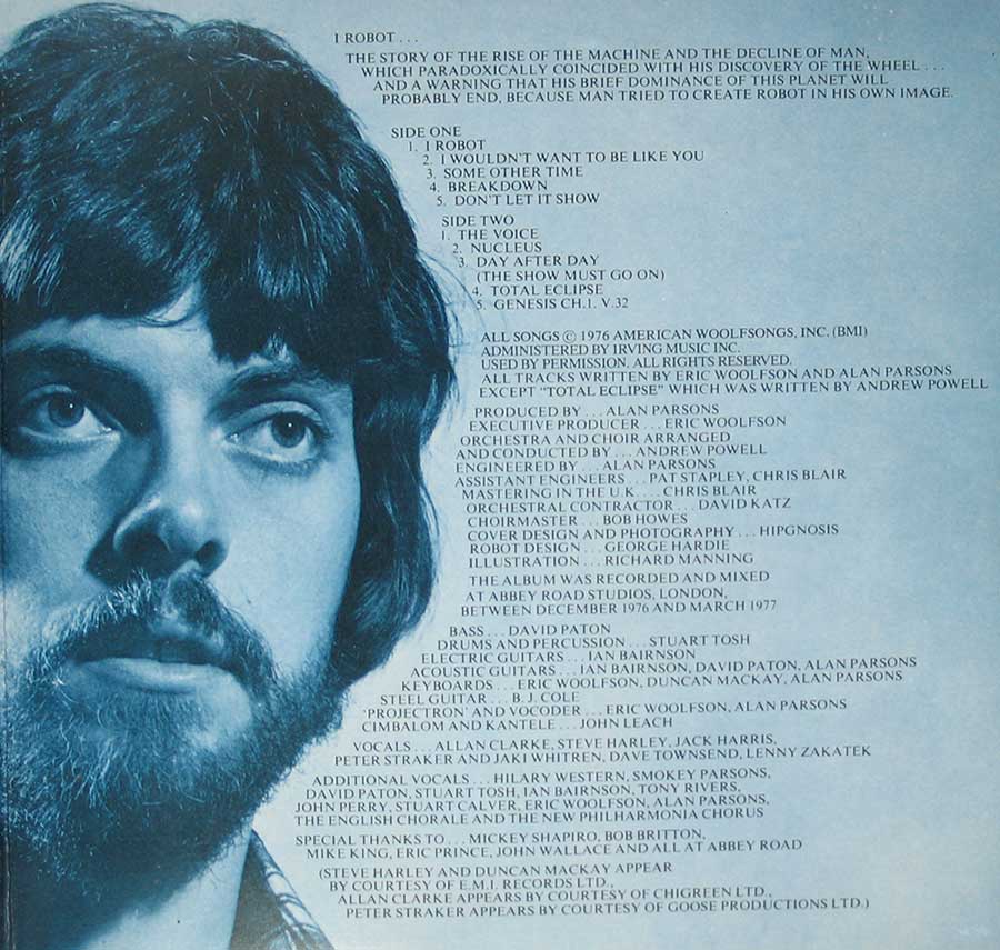 Photo of the right page inside cover ALAN PARSONS PROJECT - I Robot ( Italian Release ) 
