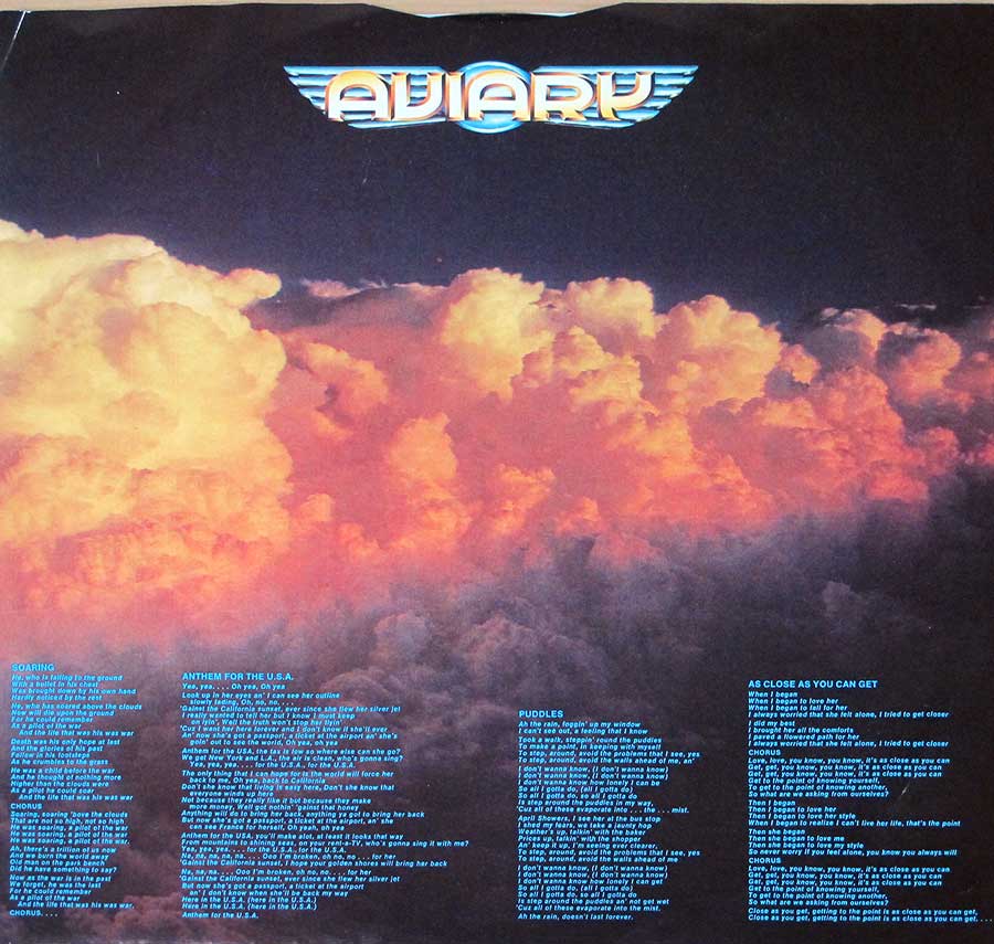 Inner Sleeve   of "AVIARY - S/T Self-Titled Prog Rock" Album