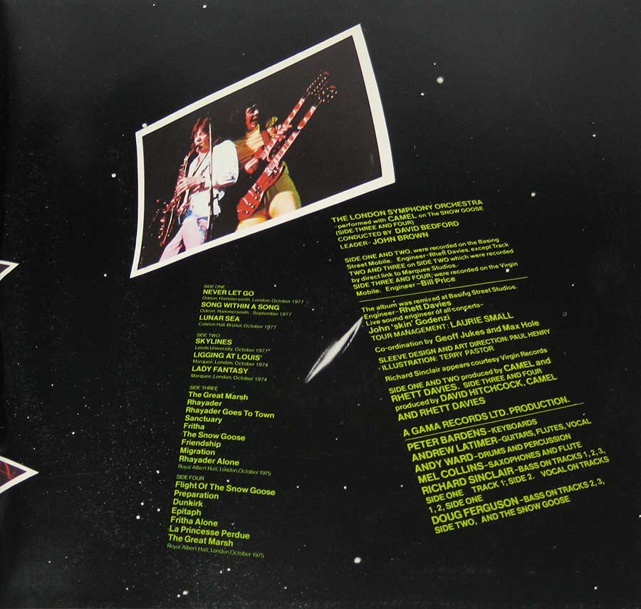 CAMEL - A Live Record Prog Rock 2LP 12" Vinyl Album custom inner sleeve