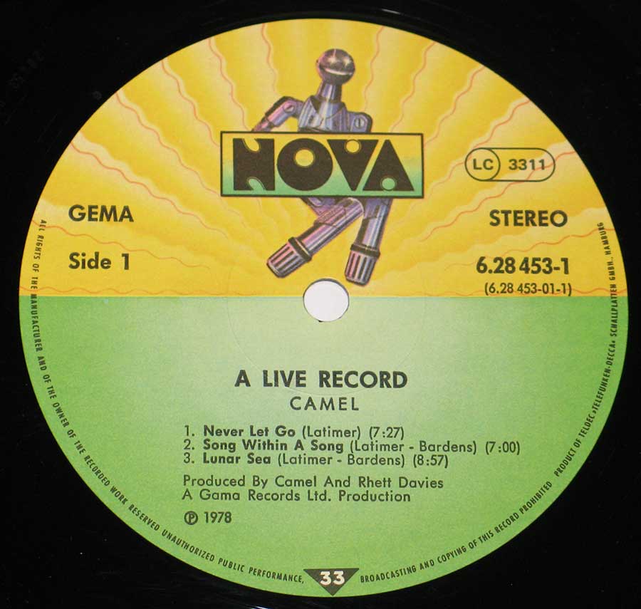 "A Live Record" Yellow and Green Colour NOV Record Label Details: NOVA 6.28 453-1, LC 3311 ℗ 1978 Sound Copyright 