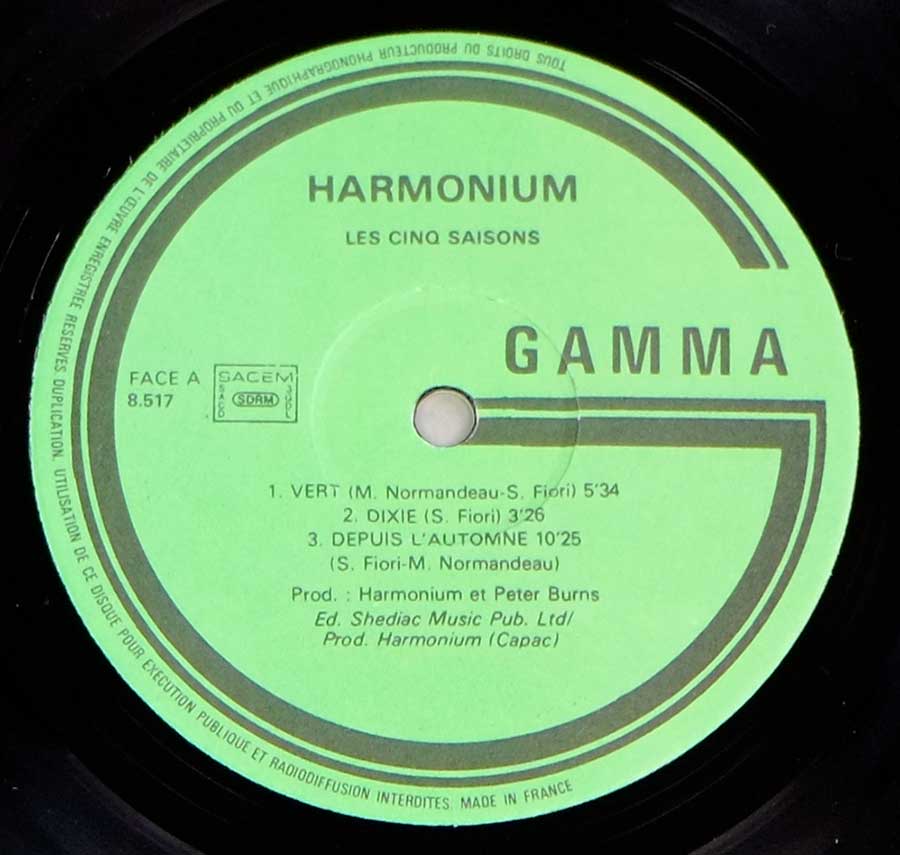 "Les Cinq Saisons" Light Greem Colour GAMMA Record Label Details: GAMMA Records 8-517, SACEM / SDRM , Made in France 