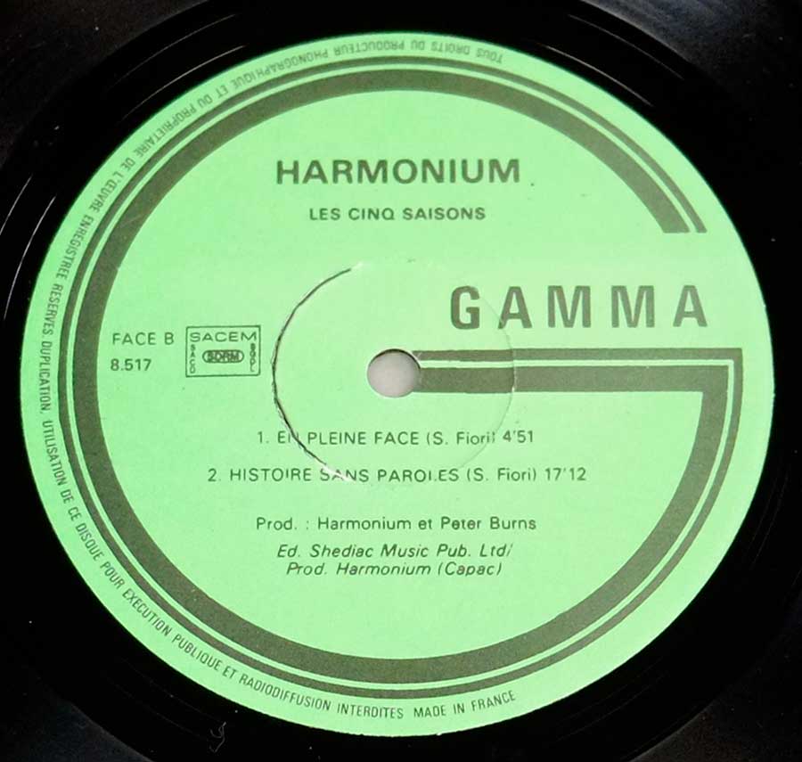Side Two Close up of record's label HARMONIUM Les Cinq Saisons / Si On Avait Besoin D'une Cinquième Saison Gatefold 12" LP VINYL 