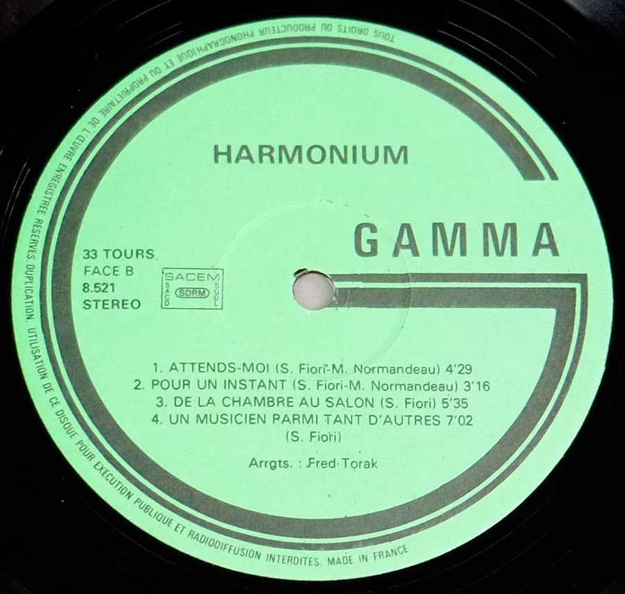 Side Two Close up of record's label HARMONIUM - Self-Titled Orig France Gatefold Cover 12" LP VINYL Album