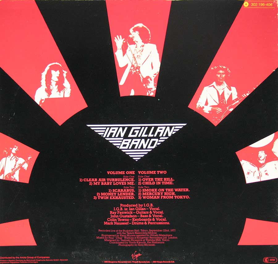 IAN GILLAN - Live at Budokan Vol I & II 2LP Vinyl Album 
 back cover