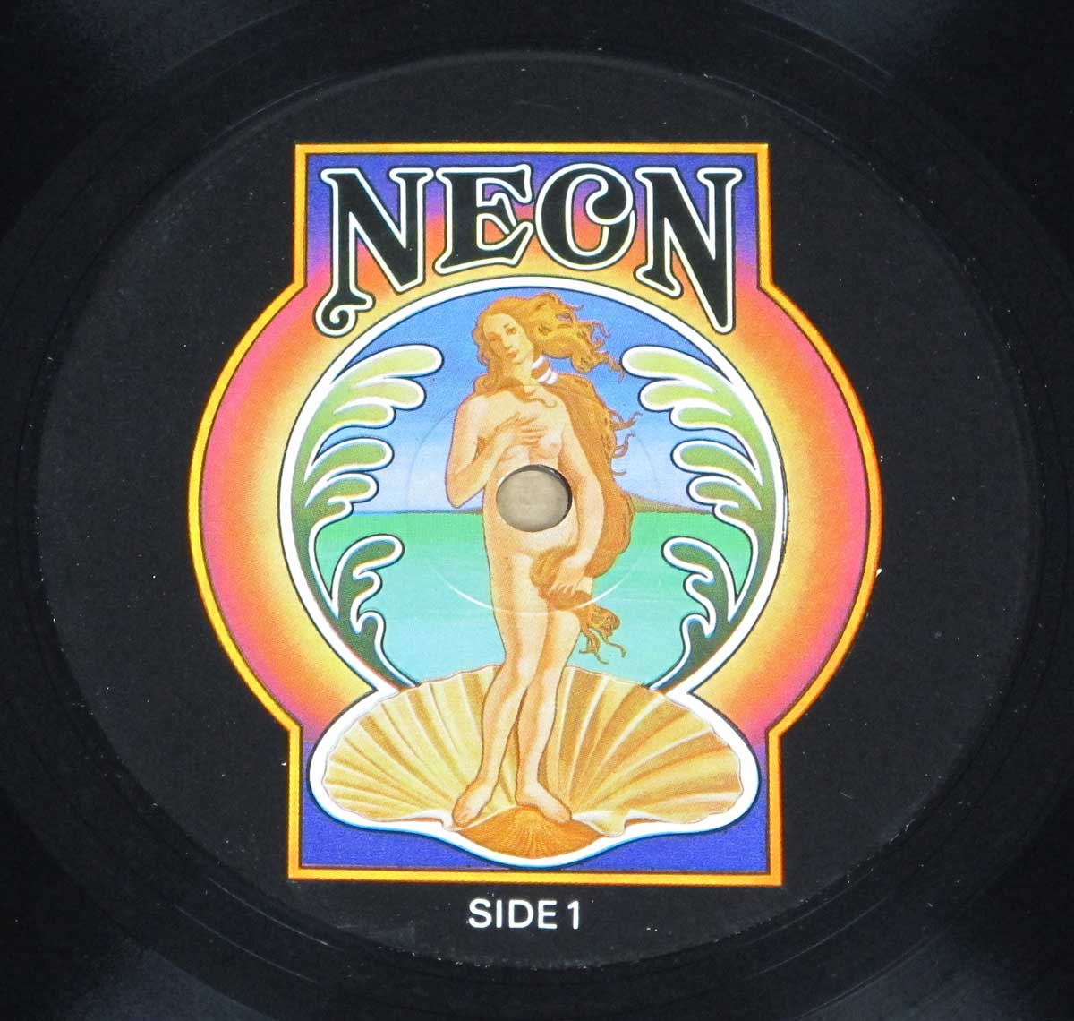 Close-up Photo of "INDIAN SUMMER - Self-Titled NEON NE 3" Record Label 