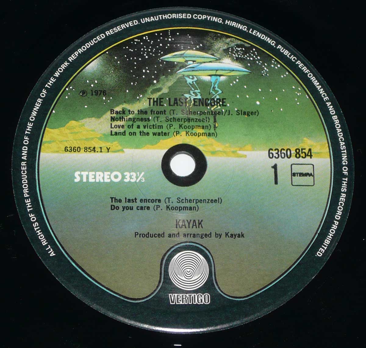 Close-up Photo of "The Last Encore" VERTIGO Record Label  